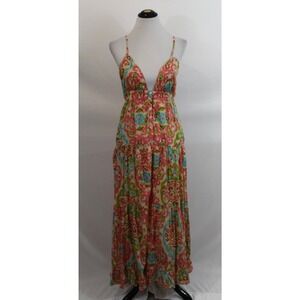 HOUSE OF HARLOW 1960 Sz M Medium Floral Open Tie Back Tiered Maxi Dress NWT